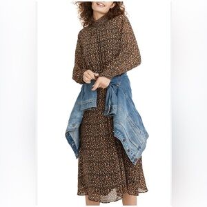 Madewell (Re)sourced Georgette Midi Dress Women XS Smocked Neck Folktale Paisley